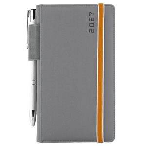 Diář AMOS týdenní kapesní 2027 český - šedá/oranžová gumička