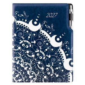 Diář DESIGN denní A4 2027 - modrá - Ornament