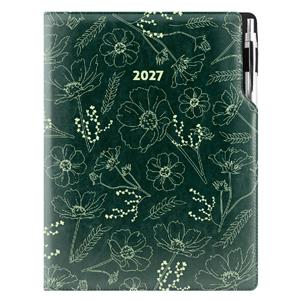Diář DESIGN denní A4 2027 - zelená - Květiny