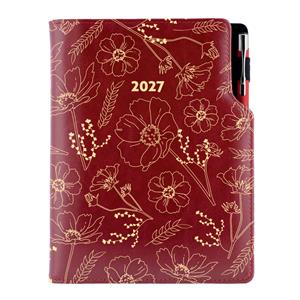 Diář DESIGN denní A5 2027 český - bordó - Květiny