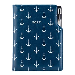 Diář DESIGN denní A5 2027 český - modrá - Námořník - kotvy
