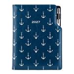 Diář DESIGN denní A5 2027 český - modrá - Námořník - kotvy