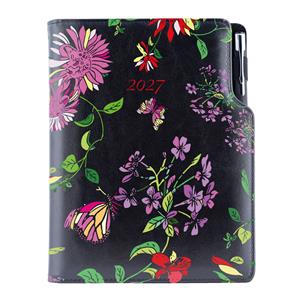 Diář DESIGN denní B6 2027 - černá - Květy