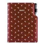 Diář DESIGN denní B6 2027 - hnědá - Bílý květ