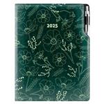 Diář DESIGN týdenní  A4 2025 - zelená - Květiny