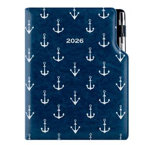 Diář DESIGN týdenní B5 2026 - modrá - Námořník - kotvy