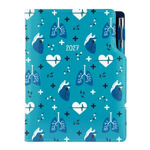 Diář DESIGN týdenní B5 2027 český - tyrkysová - Doktor - srdce