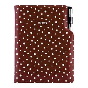 Diář DESIGN tydenní B5 2027 - hnědá - Puntíky