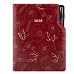 Diář DESIGN týdenní B6 2026 - bordó - Květiny