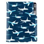 Diář DESIGN týdenní B6 2026 český - modrá - Letadla