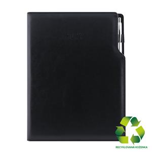 Diář GEP s propiskou denní A4 2027 - černá/černý vnitřek - recyklovaná koženka