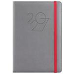 Diář POLY týdenní A5 2027 český - šedá/červená gumička