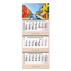 Dřevěný tříměsíční kalendář Trio Wood Benátky skládaný český se spirálou 2027 - šedý