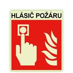 Hlásič požáru s textem - fotoluminiscenční tabulka, plast 1 mm  150x175mm