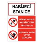 NABÍJECÍ STANICE - NEHAS VODOU - NEPOVOLANÝM VSTUP ZAKÁZÁN,  plast 2 mm, A5