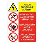 POZOR ELEKTRICKÉ ZAŘÍZENÍ - NEHAS VODOU ANI PĚNOVÝMI PŘÍSTROJI - NEPOVOLANÝM VSTUP ZAKÁZÁN - ZÁKAZ KOUŘENÍ A VSTUPU S PL