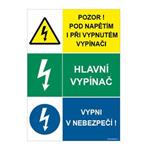 POZOR POD NAPĚTÍM I PŘI VYPNUTÉM VYPÍNAČI - HLAVNÍ VYPÍNAČ - VYPNI V NEBEZPEČÍ,  plast 2 mm, A5