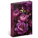 Týdenní magnetický diář 2026 B6 Fialová květy