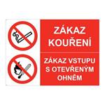 ZÁKAZ KOUŘENÍ - ZÁKAZ VSTUPU S OTEVŘENÝM OHNĚM, KOMBINACE, plast 2 mm s dírkami A4